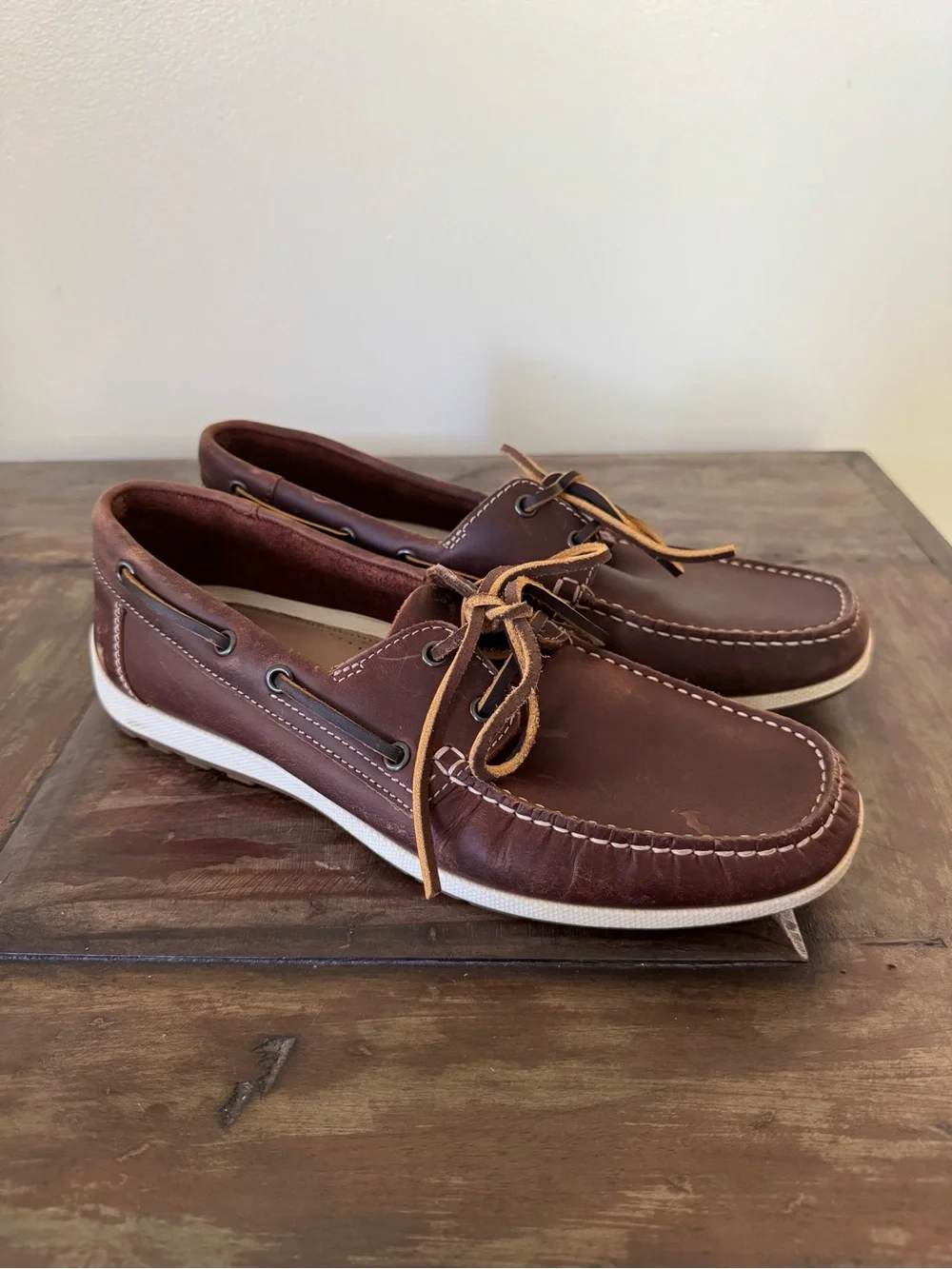 Ecco brown leather casual‎ moccasins slip on boat shoes men’s size 8